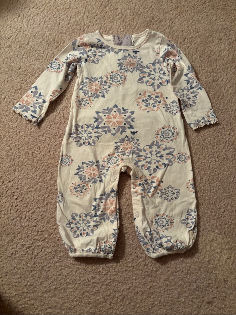 Baby Floral Medallion Footie One-Piece in Cream and Blue